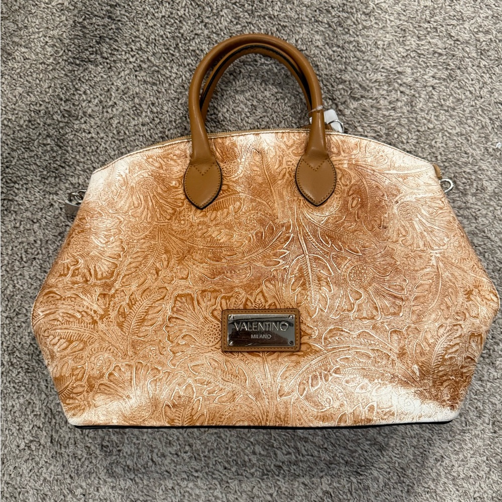 Valentino Floral Embossed Brown Satchel